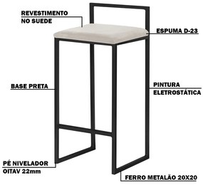 Banqueta Decorativa Jasmine Base Preto Suede Bege G41 - Gran Belo