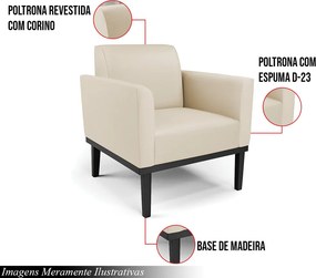 Kit 2 Poltronas Decorativas Isabella Pés Fixo em Madeira Preto PU Bege G19 - Gran Belo