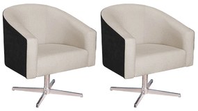 Kit 02 Poltronas Luiza Base Giratória de Metal Factor Preto e Linho - ADJ Decor