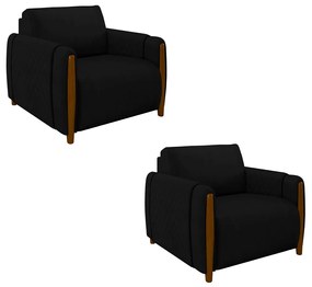 Kit 2 Poltronas Decorativas Pés Madeira Maceió Veludo Preto G45 - Gran Belo