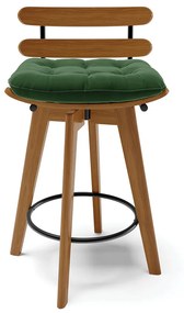 Kit 02 Banquetas Giratória Costela Suede Verde Base Madeira MA70 - D'Rossi