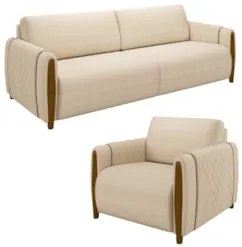 Conjunto Sofá 3 Lugares 223cm e Poltrona 98cm Amaranto Z32 Linho Champ