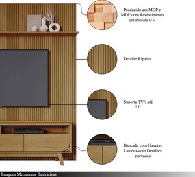 Conjunto Painel com Bancada Andrew 3 Gavetas MDP até 75 Cumaru G97 - Gran Belo