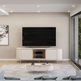 Bancada Decorativa TV 65" Deep 2 Portas Prateleira Vidro OffWhite G18 - Gran Belo