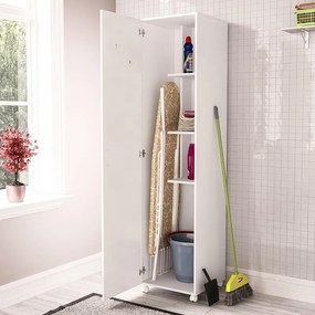 Armário Multiuso Lavanderia 3 Prateleiras 1 Porta - Branco