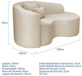 Kit Recamier Curvo Sala de Estar Inglaterra 150cm Lado Direito e Poltrona Orgânica Luxo Luiza Max Bouclé