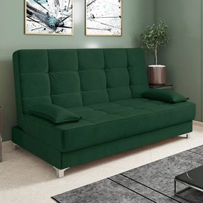Sofá Cama Equador 193 cm Encosto Reclinável Veludo Pés Plástico Cromado - D'Rossi - Verde Militar