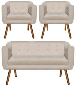 KIT 01 NAMORADEIRA E 02 POLTRONAS JULIA  - Bege