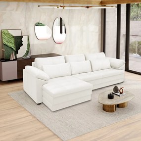 Sofá Retrátil Manual Sala de Estar Nolan Bipartido 332cm Conforto Premium em Couro Branco G58 - Gran Belo