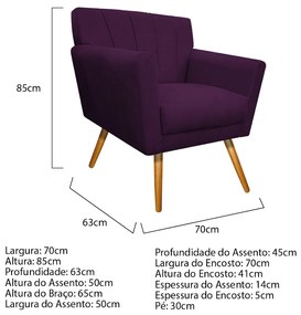 Poltrona Laura Pés Palito Mel Suede Roxo - ADJ Decor