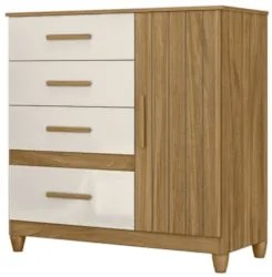 Cômoda Para Quarto 98cm Com 4 Gavetas Baco Freijo/Off Z17 - Mpozena