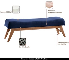 Recamier Decorativo 160cm Lionel Veludo Pés Madeira Azul/Imbúia G62 - Gran Belo