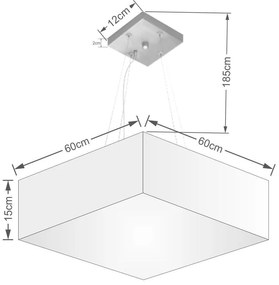 Lustre Pendente Quadrado Md-4198 Cúpula em Tecido 15/60x60cm Branco - Bivolt