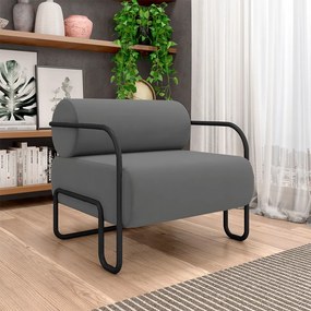 Poltrona Decorativa Sala de Estar Polatsk Base Industrial de Ferro Veludo Cinza G33 - Gran Belo