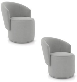 Poltrona Decorativa Orgânica Fixa para Sala Kit 2 Malu Suede M11 - D'Rossi - Cinza