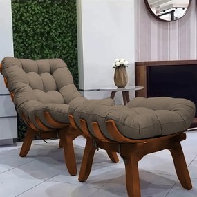 Conjunto Poltrona Decorativa Costela com Puff Costela Veludo Cappuccino