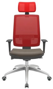 Cadeira Office Brizza Tela Vermelha Com Encosto Assento Vinil Marrom Autocompensador 126cm - 63094 Sun House