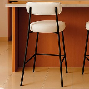 Banqueta Cozinha Alta com Encosto Industrial Preto Londres PU D03 - D'Rossi - Branco