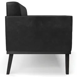 Sofá Namoradeira e 2 Poltronas Base Madeira Preto Ana Sintético PU Pre