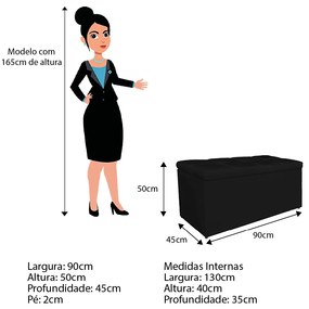 Calçadeira Estofada Manchester 90 cm Solteiro Corano Preto - ADJ Decor