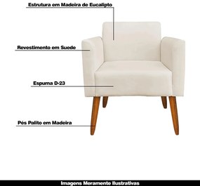 Kit 02 Poltronas Decorativas Isabella Pés Palito Madeira Suede Bege G19 - Gran Belo