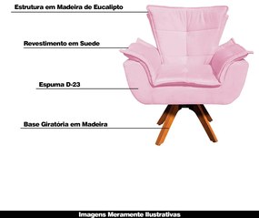Poltrona Decorativa Base Giratória em Madeira Charger Suede Rosa G19 - Gran Belo