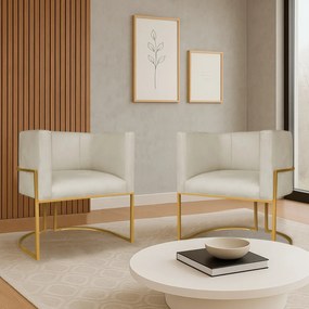 Kit 2 Poltronas Dália Luxo Moderna Estofada Design Sofisticado com Base de Ferro Dourado Suede