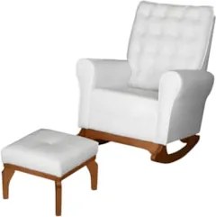 Poltrona Amamentação Base Balanço e Puff Maju Sintético Branco F03 - M