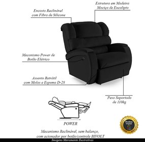 Poltrona do Papai Sala de Cinema Reclinável Kylie Power Elétrica PU Preto G23