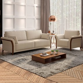 Poltrona Decorativa Pés em Madeira Market Linho Champagne G45 - Gran Belo