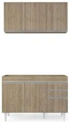 Armário Cozinha e Balcão Para Pia 120cm Michigan Castanho   - Lumil