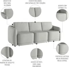 Sofá Cama Casal para Sala 246cm Polska Z08 Linho Cinza - Mpozenato