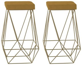 Kit 2 Banqueta Decorativa Kathy Base Gold Suede Mostarda G41 - Gran Belo