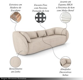 Sofá Bipartido Sala de Estar Diamond 232cm com Almofadas Soltas Linho Bege Claro G52 - Gran Belo