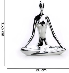 Escultura Yoga Prata Em Porcelana Pose Meditação Lótus 15,5x20 Cm - D'Rossi