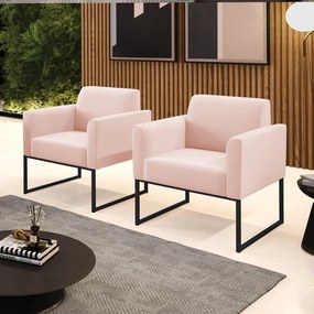 Kit 2 Poltronas Base Industrial Preto Marisa Veludo - Rose