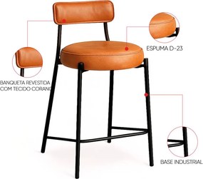 Banqueta Cozinha Alta com Encosto Industrial Preto Londres PU D03 - D'Rossi - Caramelo