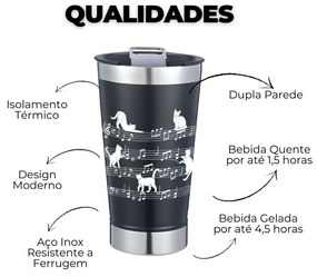 Copo Térmico Gato Musical Preto Com Tampa e Abridor Chopp