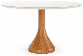 Mesa de Jantar Dubai Redonda Champagne com Vidro Branco 100cm