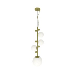 Pendente Aliança Ø20X86Cm 04Xg9 Globo 12Cm - Usina 90010/4 (BT / CB-P - Branco Texturizado / Cobre Brilho Polido, Branco (Fosco))