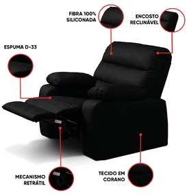 Poltrona do Papai Reclinável Retrátil Naaman Sintético PU K01 - D'Rossi - Preto