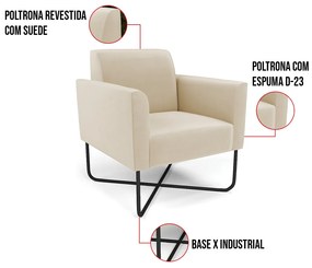 Kit 2 Poltronas Base X Industrial Preto Marisa Suede - Bege