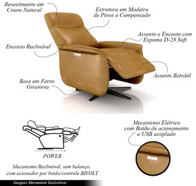 Poltrona do Papai Reclinável Power Elétrica Anakin Base Estrela Giratória USB Couro Caramelo Brilho G76 - Gran Belo