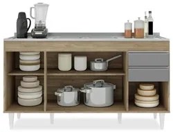 Balcão Gabinete com Pia Inox 150cm Marrocos Castanho/Cinza - Lumil