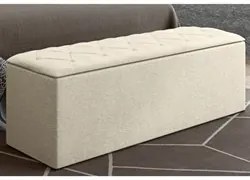 Calçadeira Baú Casal 140cm Paris Veludo Bege - JS Móveis