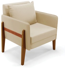 Poltrona Lana Suede Bege Base de Madeira