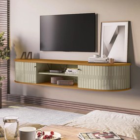 Rack TV 75 Pol 183cm Bancada Suspenso Ripado Aurenzo Cumaru/Opala M20 - D'Rossi