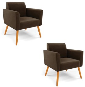 Kit 2 Poltronas Pés Palito Castanho Marisa Suede Marrom D03 - DRossi