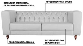 Sofá 3 Lugares Ravena 240cm Couro Branco G58 - Gran Belo