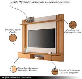 Painel Suspenso Decorativo Doss TV até 70 Pol Ripado MDP/MDF Cinamomo/Off White G26 - Gran Belo
